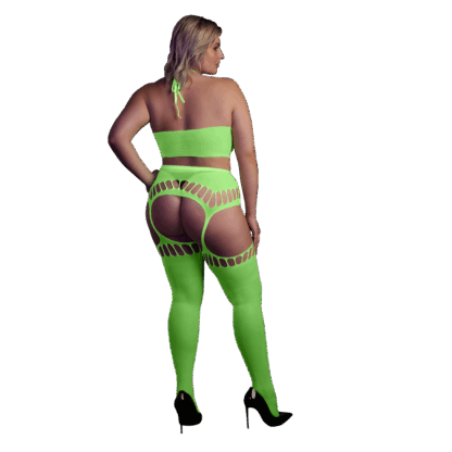 Twee Delige Set met Crop Top en Kousen - Plus Size - Neon Groen - Afbeelding 3