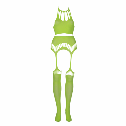 Twee Delige Set met Crop Top en Kousen - Plus Size - Neon Groen - Afbeelding 5