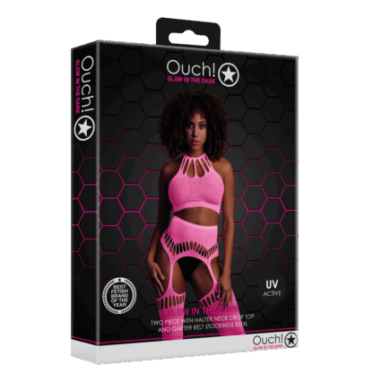 Twee Delige Set met Crop Top en Kousen - One Size - Neon Roze - Afbeelding 2