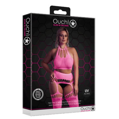 Twee-delige set met crop top en kousen - Plus Size - Neon Roze - Afbeelding 2