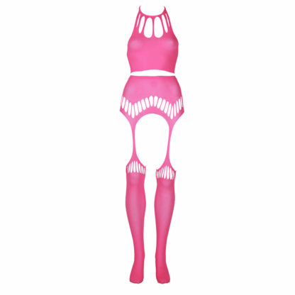Twee-delige set met crop top en kousen - Plus Size - Neon Roze - Afbeelding 6