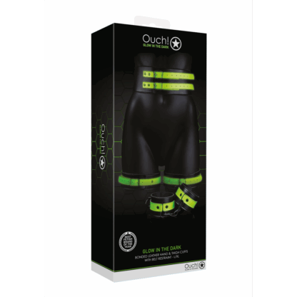 Dijbanden met riem en handboeien - Glow in the Dark - L/XL - Afbeelding 2