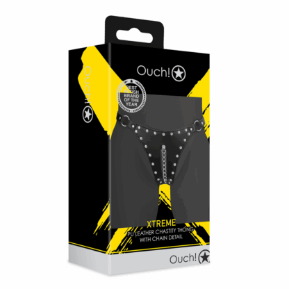 PU Leren Chastity Thong met Keten Detail - Zwart - Afbeelding 2