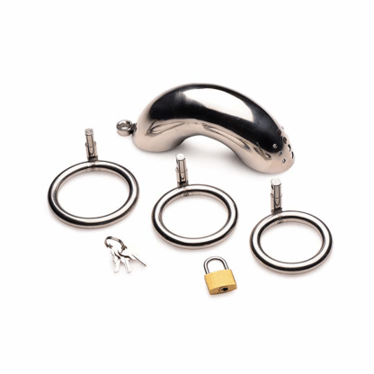 Vergrendelbare RVS Chastity Cage met 3 Ringen - Afbeelding 6