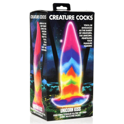 Eenhoorn Tongue - Glow in the Dark - Silicone Dildo - Regenboog - Afbeelding 2