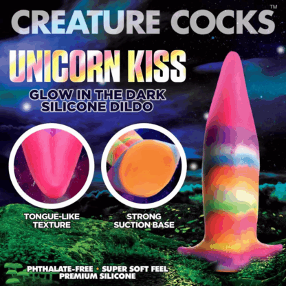 Eenhoorn Tongue - Glow in the Dark - Silicone Dildo - Regenboog - Afbeelding 4