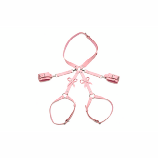Bondage Harness met Strikjes - XL/2XL - Roze