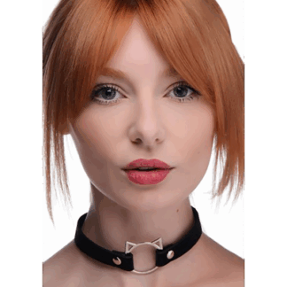 Kinky Kitty Ring Slim Choker - PU Leer - Zwart
