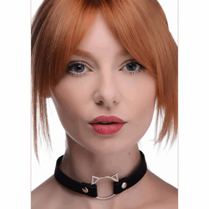Kinky Kitty Ring Slim Choker - PU Leer - Zwart - Afbeelding 6