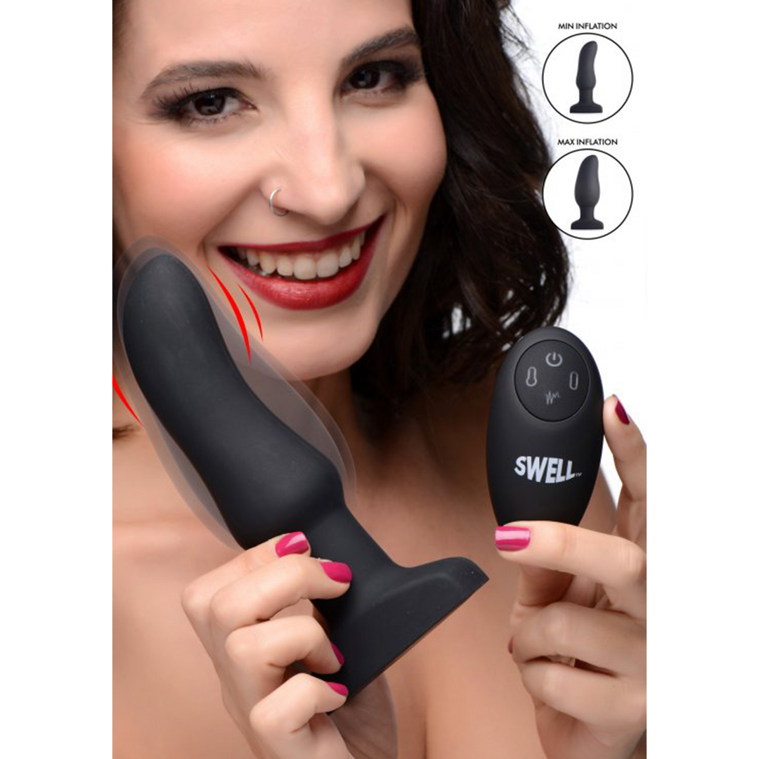 Opblaasbare Gebogen Vibrerende Siliconen Butt Plug - Afbeelding 4