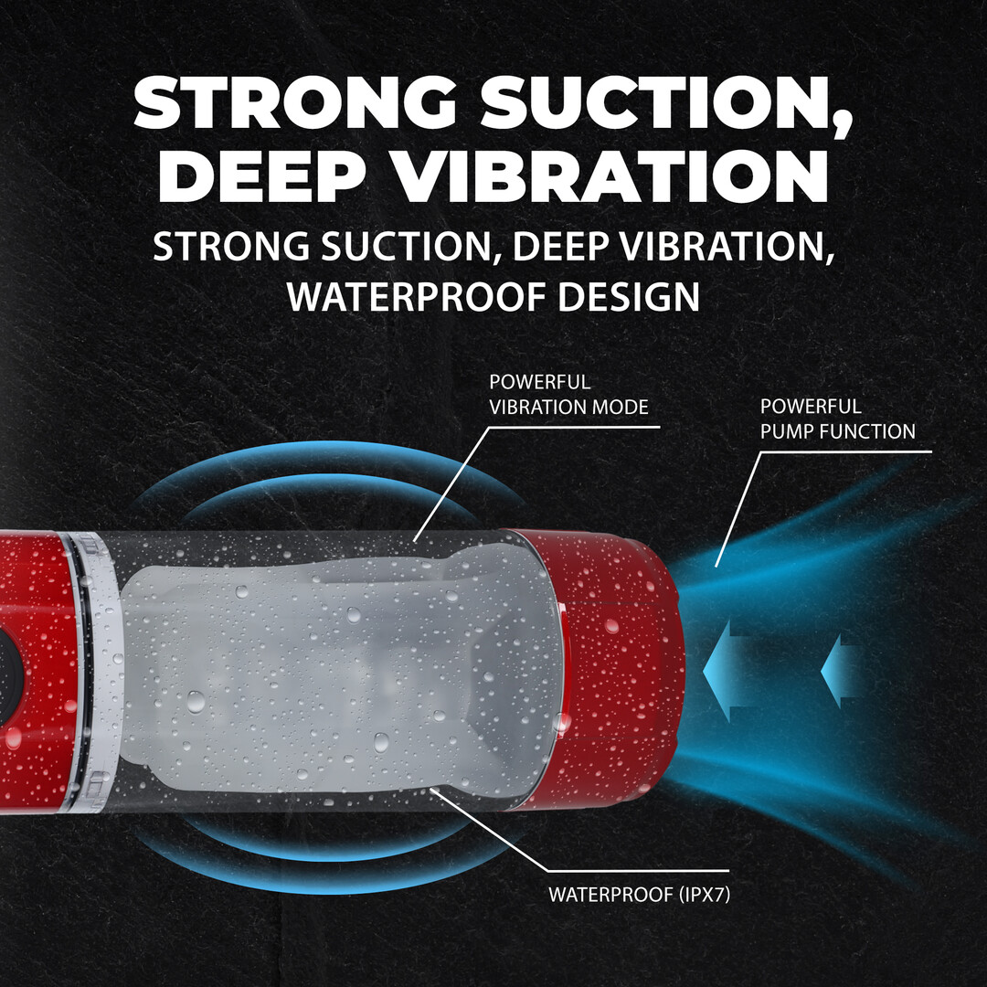 TechnoThrust - Automatische Waterdichte Masturbator Pomp - Metallic Rood - Afbeelding 4