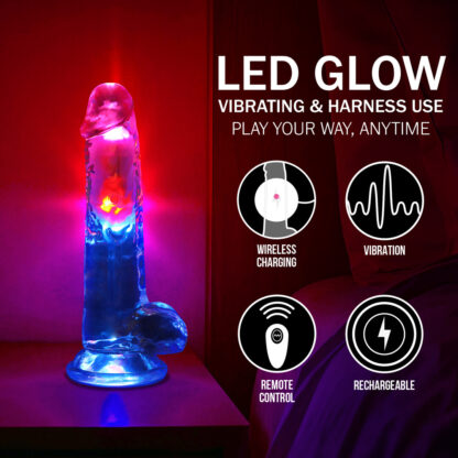 LED Vibrerende Rechte Penis met Ballen - 20 cm - Transparant - Afbeelding 7