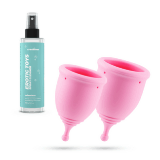Minerva - Menstruatiecups met Zak en Speelgoedreiniger - S en L - Roze