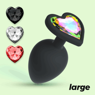 Cuore - Anale Plug met Vier Verwisselbare Edelstenen - Groot - Zwart