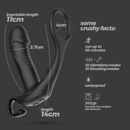 Magoo - Vibrerende en Duwende Prostaatmassager met Cockring en Afstandsbediening - Zwart - Afbeelding 7