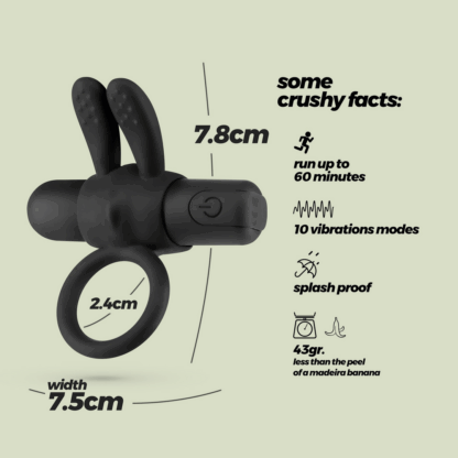 Wonka - Cockring met Oplaadbare Vibrerende Bullet - Zwart - Afbeelding 6
