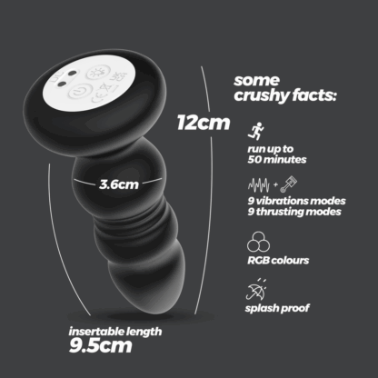 Australis - Vibrerende en Duwende Anale Plug met LED RGB en Afstandsbediening - Zwart - Afbeelding 6
