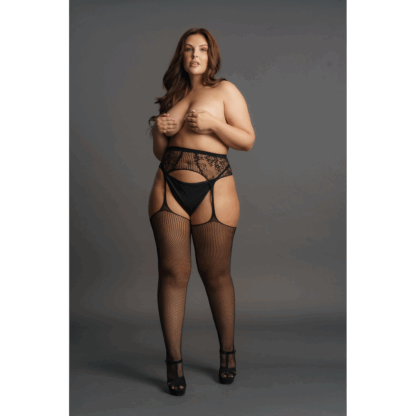 Visnet en Kanten Garterbelt Kousen - Plus Size - Afbeelding 5