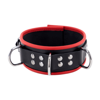 Leren Ketting 3 D Ringen - Rood/Zwart