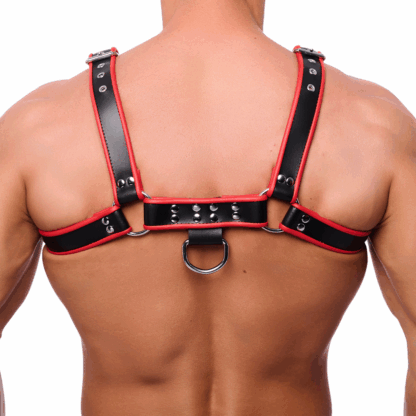 Premium Leren Harnas - S/M - Zwart/Rood - Afbeelding 2