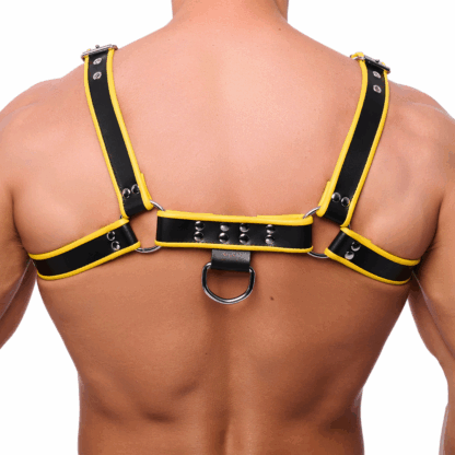 Premium Leren Harnas - S/M - Zwart/Geel - Afbeelding 2