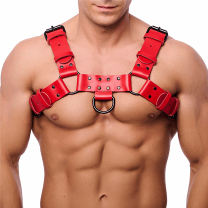 Bulldog Leren Harnas - S/M - Rood - Afbeelding 3