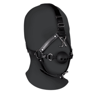 Hoofdharnas met ademende ball gag en neus haken - Zwart