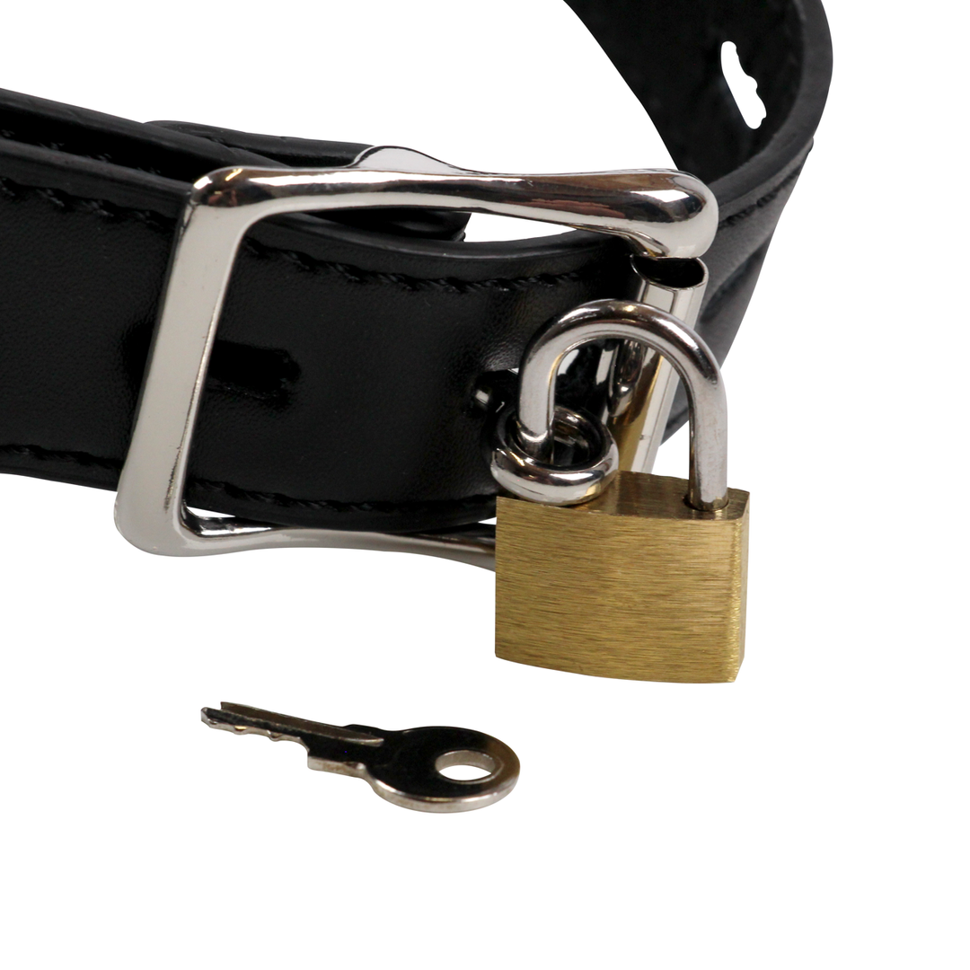 Open Mouth Gag Hoofdharnas met Plug Stopper - Zwart - Afbeelding 7