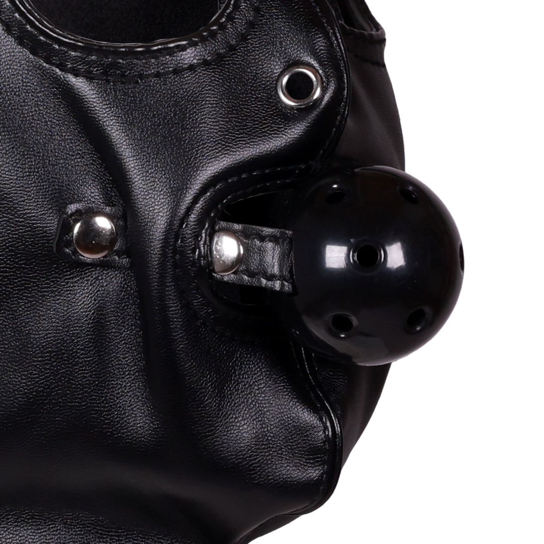 Blindfolded Mask met Ademend Ball Gag - Zwart - Afbeelding 7