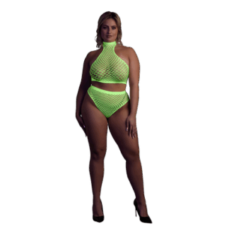 Turtle Neck en High Waist Slip - Plus Size - Neon Groen
