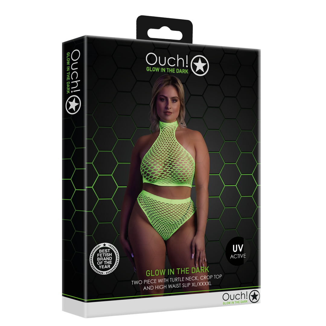 Turtle Neck en High Waist Slip - Plus Size - Neon Groen - Afbeelding 2