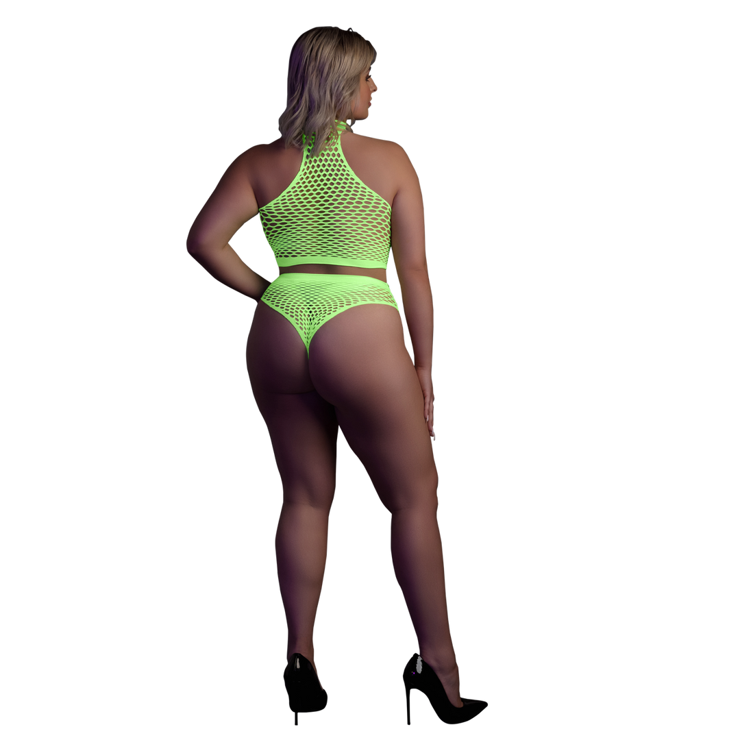 Turtle Neck en High Waist Slip - Plus Size - Neon Groen - Afbeelding 3
