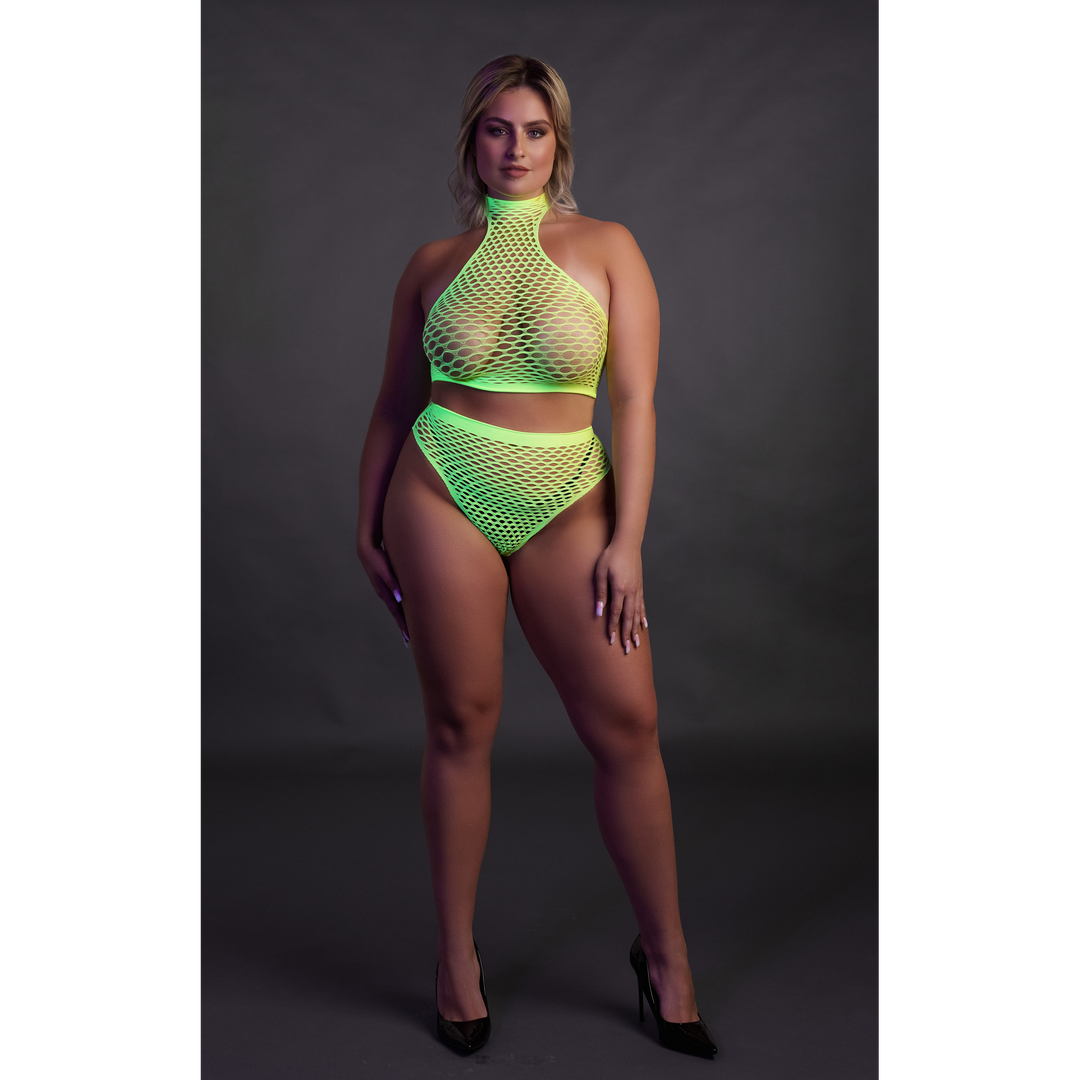 Turtle Neck en High Waist Slip - Plus Size - Neon Groen - Afbeelding 4