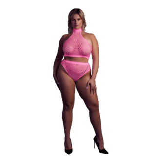 Turtleneck en Hoge Taille Slip - Plus Size - Neon Roze