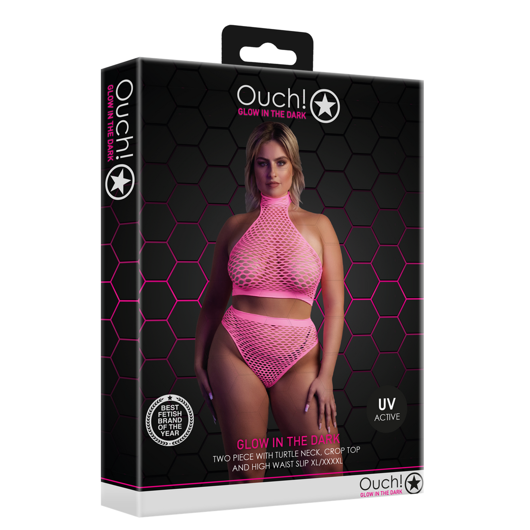 Turtleneck en Hoge Taille Slip - Plus Size - Neon Roze - Afbeelding 2