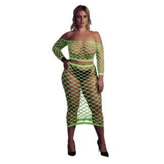 Langermige Crop Top en Lange Rok - Plus Size - Neon Groen