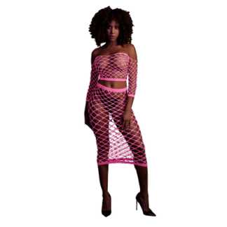 Langarm Crop Top en Lange Rok - One Size - Neon Roze