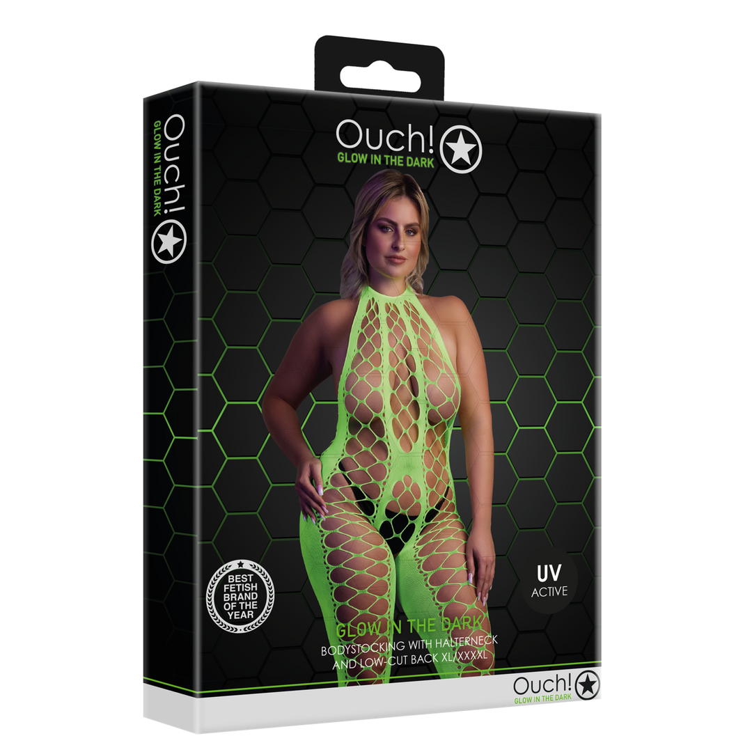 Bodystocking met Halterneck - Plus Size - Neon Groen - Afbeelding 2