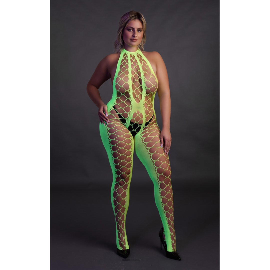 Bodystocking met Halterneck - Plus Size - Neon Groen - Afbeelding 4
