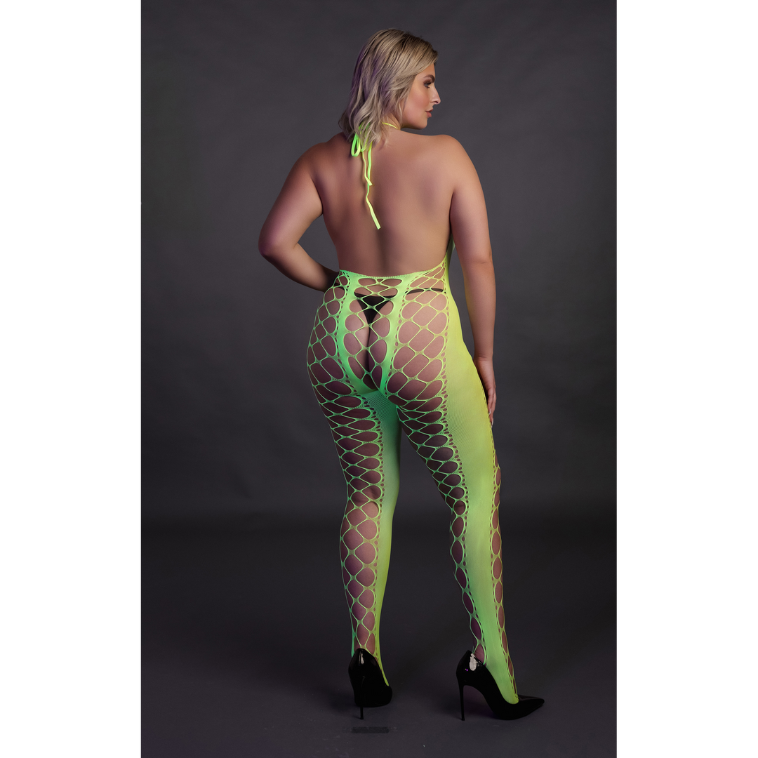 Bodystocking met Halterneck - Plus Size - Neon Groen - Afbeelding 5