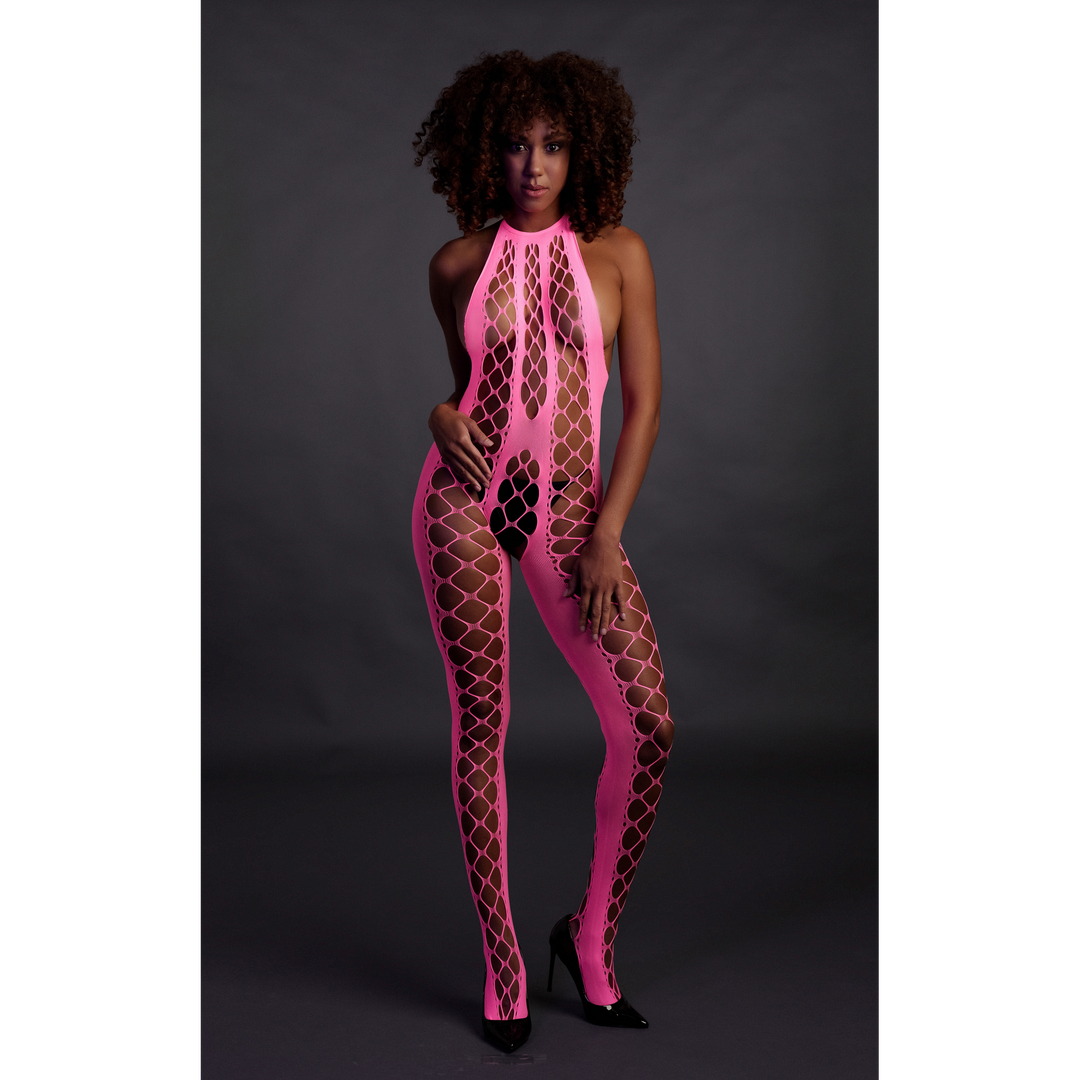 Bodystocking met Halterneck - One Size - Neon Pink - Afbeelding 4