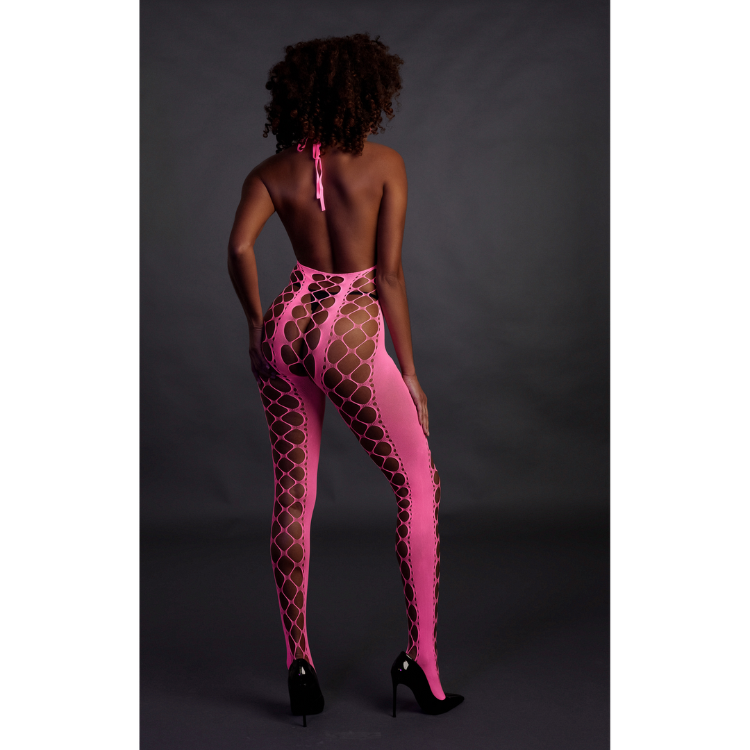 Bodystocking met Halterneck - One Size - Neon Pink - Afbeelding 5
