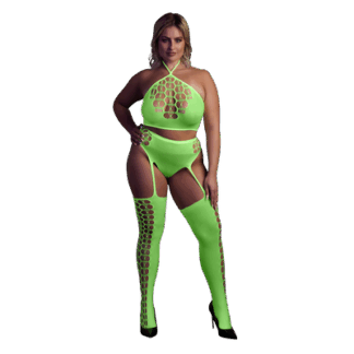 Twee-delige set met crop top en kousen - Plus Size - Neon Groen