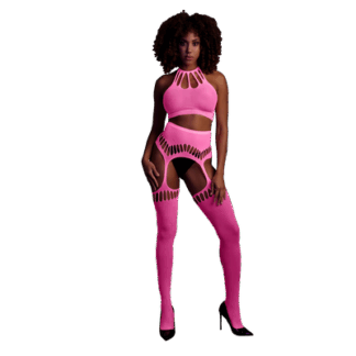 Twee Delige Set met Crop Top en Kousen - One Size - Neon Roze