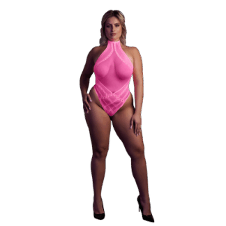 Body met Halternek - Plus Size - Neon Roze