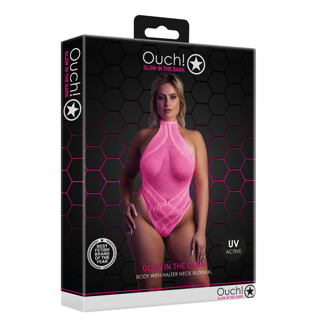 Body met Halternek - Plus Size - Neon Roze - Afbeelding 2