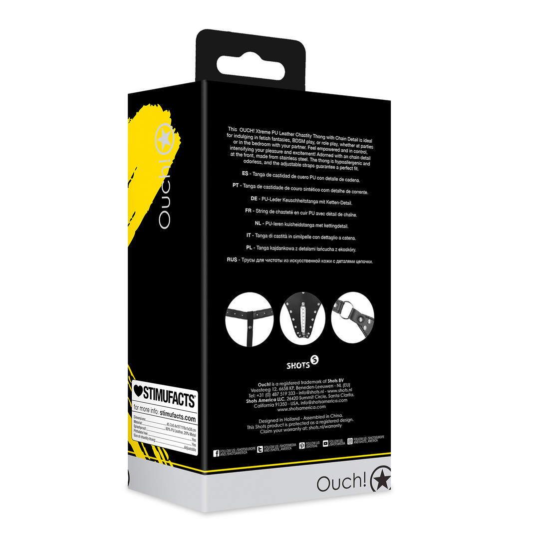 PU Leren Chastity Thong met Keten Detail - Zwart - Afbeelding 3