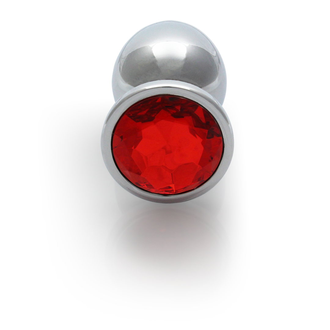 Ronde Edelsteen Butt Plug - Medium - Zilver/Ruby Rood - Afbeelding 5