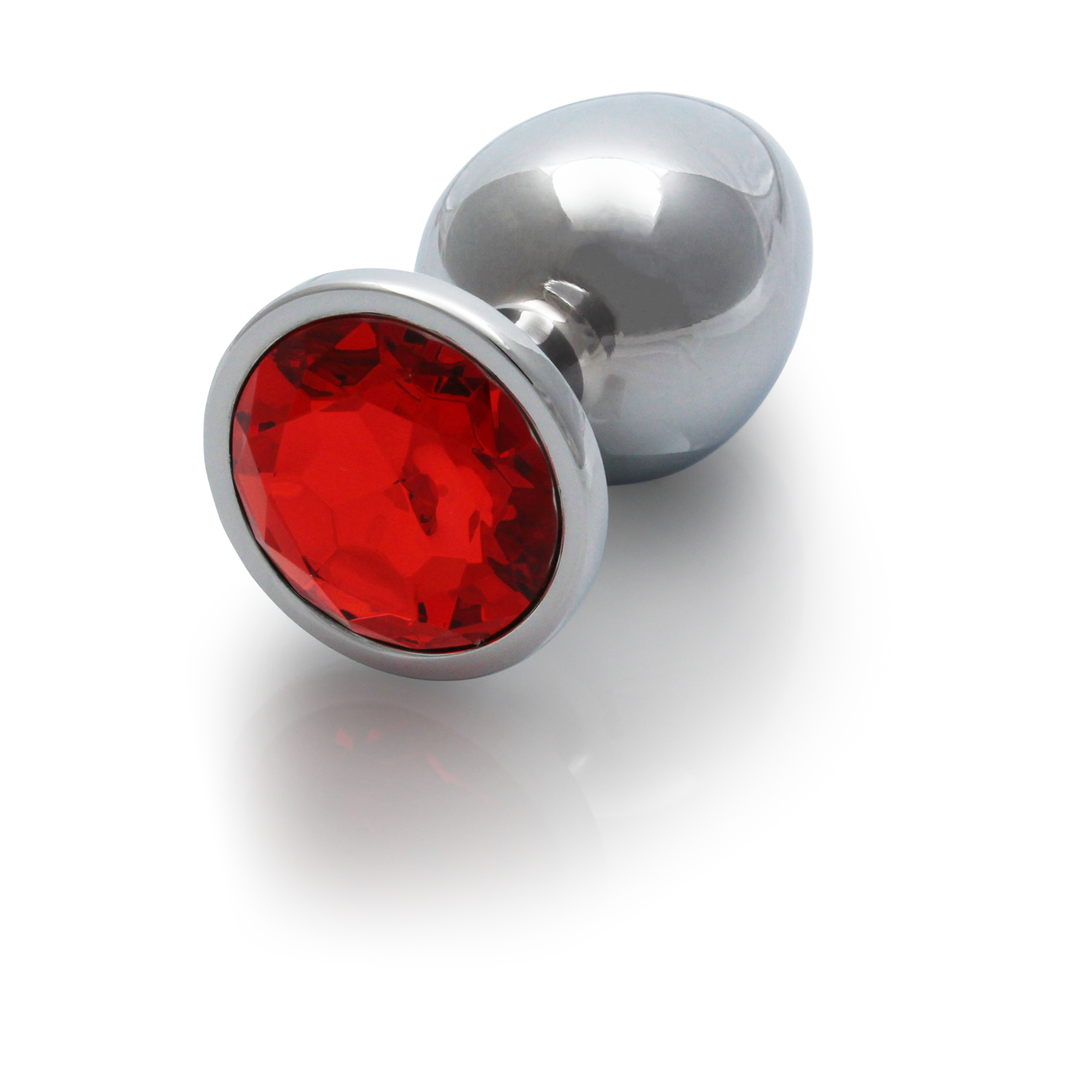 Ronde Edelsteen Butt Plug - Medium - Zilver/Ruby Rood - Afbeelding 6