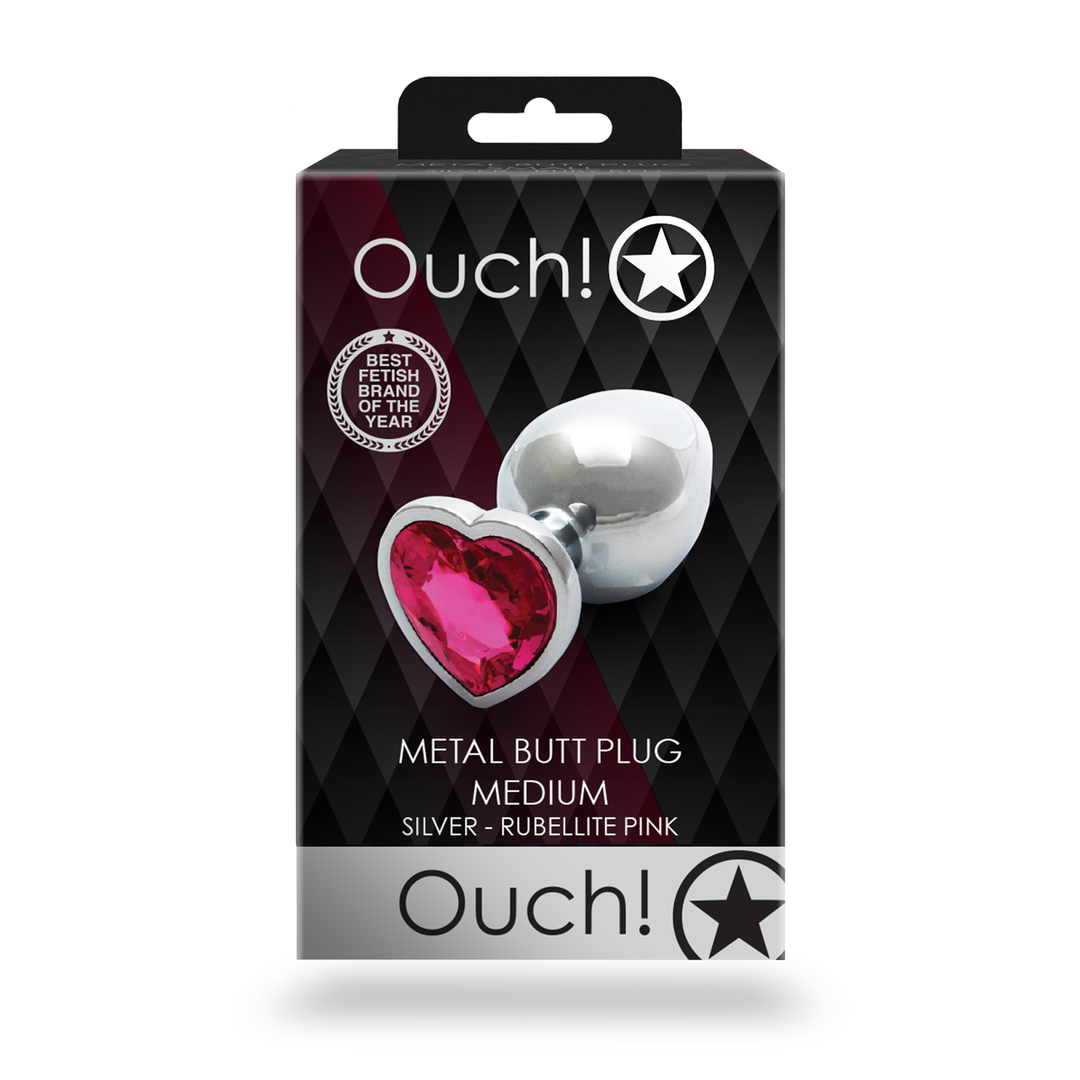 Heart Gem Butt Plug - Medium - Zilver/Rubellite Roze - Afbeelding 3